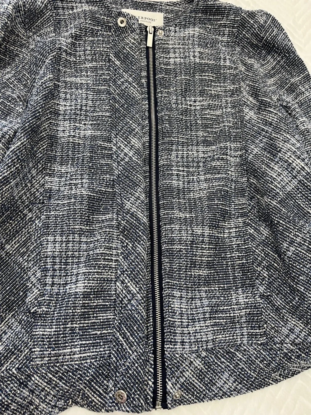 Liverpool Tweed Boucle Motorcycle‎ Blazer Jacket Navy white xl